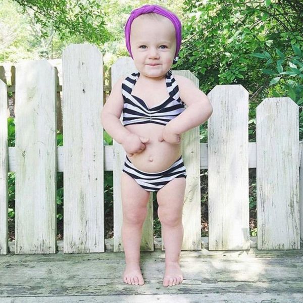 

one-pieces girls babys swimwear fashion two-piece striped sling swimsuit split beach seaside summer, Black