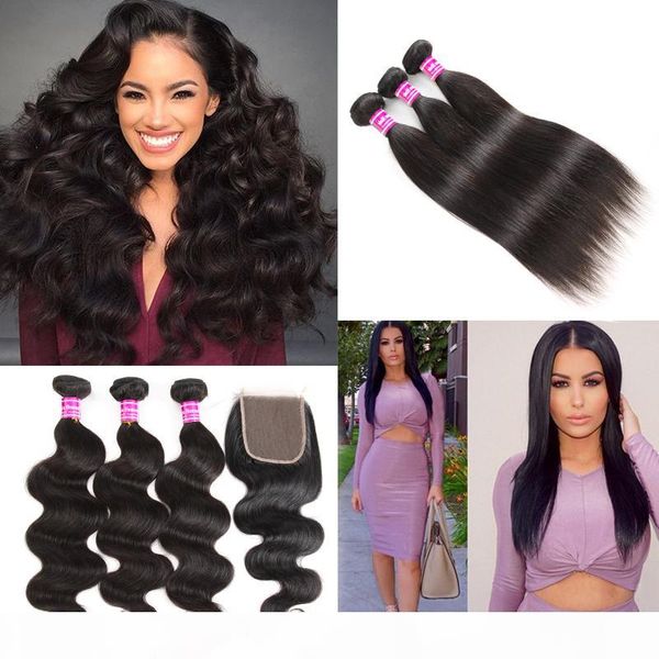 

bulk mongolian 8a straight human hair bundles body wave hair weaves with frontal unprocessed bundles with closure accessories ing, Black