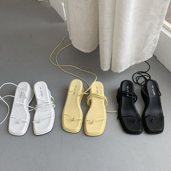 

sandals straps high heels wedge comfort shoes for women suit female beige flip flops platform square toe 2021 summer, Black