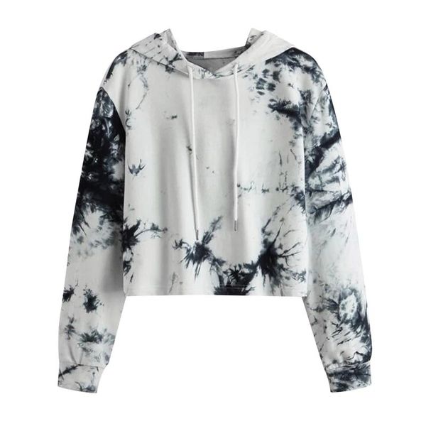 

women's hoodies & sweatshirts women 2021 fashion tie-dye print cropped vintage long sleeve elastic hem female pullovers chic, Black