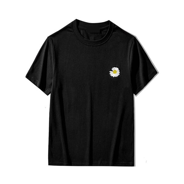 

2021 new fashion brand embroidery small daisy short men's cotton t-shirt women's couple half sleeve o000, White;black