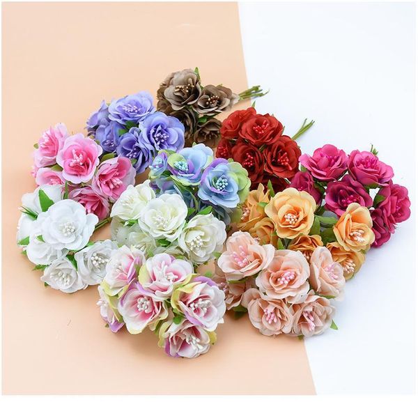 

6 pieces silk rose bouquet stamen wedding home decoration accessories decorative flowers wreaths diy gift box artificial qylfte