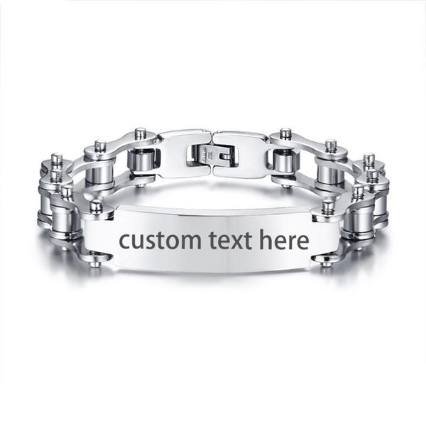 

link, chain boniskiss men's simple silver stainless steel bracelets punk bike engrave jewelry bangles cool bijoux for man, Black