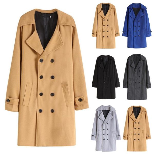 

men's trench coats double pockets mens winter autumn thick warm formal coat long jacket smart work outwear overcoat, Tan;black