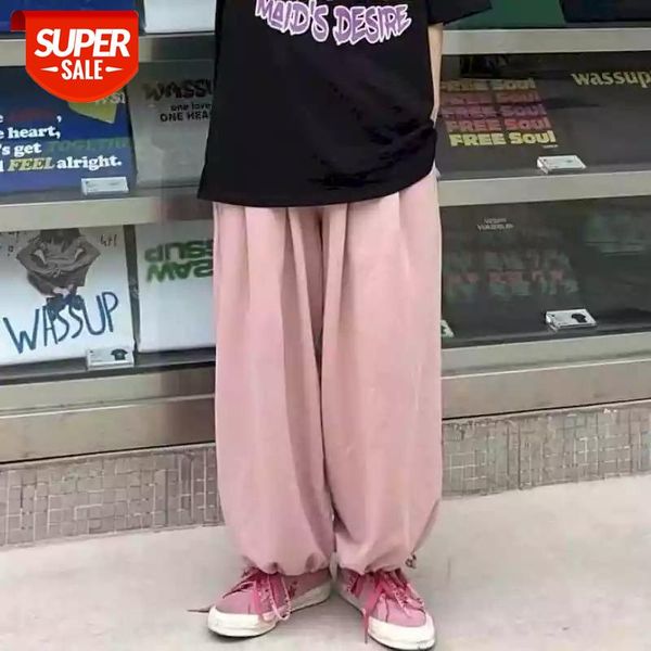 

sweatpants women pants pink wide legs can be tied loose feet drape japanese drawstring trousers sports pants casual student #oe4c, Black;white