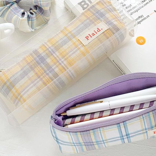

pencil cases pen plaid color bag case cotton cloth made basic lattice storage pouch for pens stationery mack up school wallet