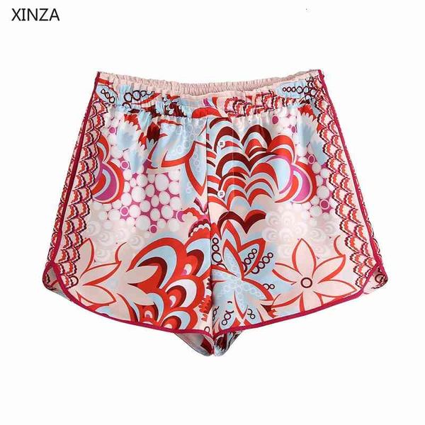 

women's shorts women high waist floral print summer vintage elastic waistband button up short pants woman chic side vents j0r2, White;black