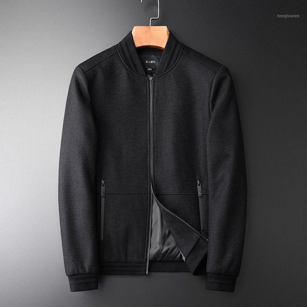 

men's jackets wool fabric blended fashion jacket coat slim autumn and winter baseball collar thickening clothes, Black;brown