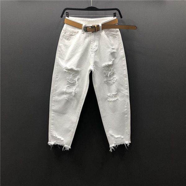 

women's jeans summer korea fashion vintage ripped white for women loose casual ankle-length denim harem pants jean femme s921, Blue