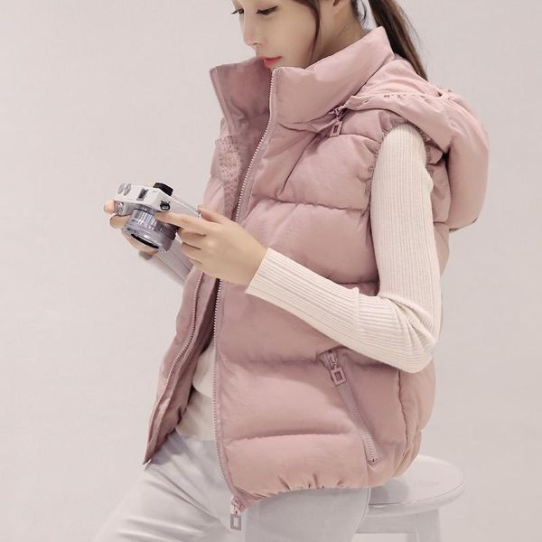 

women's vests 2021 spring hooded women cotton vest autumn casual warm thick waistcoat sleeveless solid removable hat, Black;white