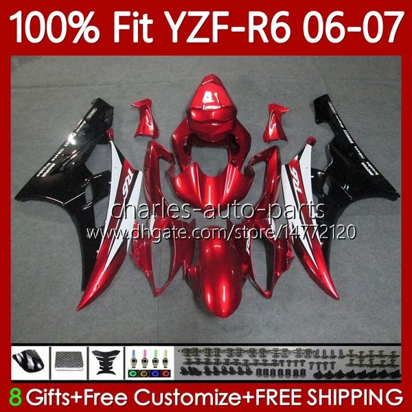 OEM Kit de corpo para Yamaha YZF R 6 600 CC YZF600 YZF-R6 2006 2007 Moto Bodywork 98NO.103 YZF R6 YZF-600 2006-2007 Hot Red BLK 600CC YZFR6 06 07 MODELO DE INVEÇÃO FIT