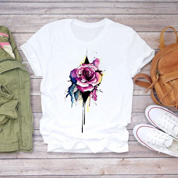 

women t-shirts floral flower 90s girl cute aesthetic clothes ladies print lady womens graphic t shirt female tee t-shirt, White