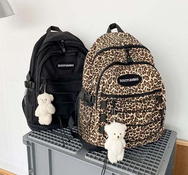 

backpack european style leopard high capacity travel men women waterproof canvas casual double zipper shoulder bags school bag