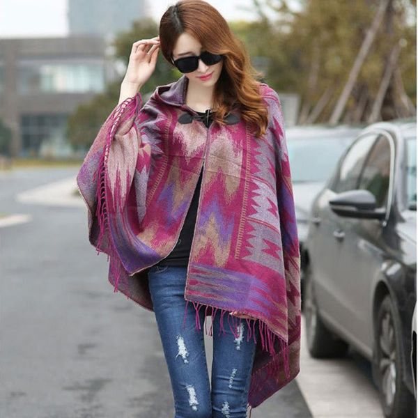 

women's sweaters winter autumn ladies vintage loose irregular hooded sweater poncho coat outwear women bohomian tassel knitted cardigan, White;black