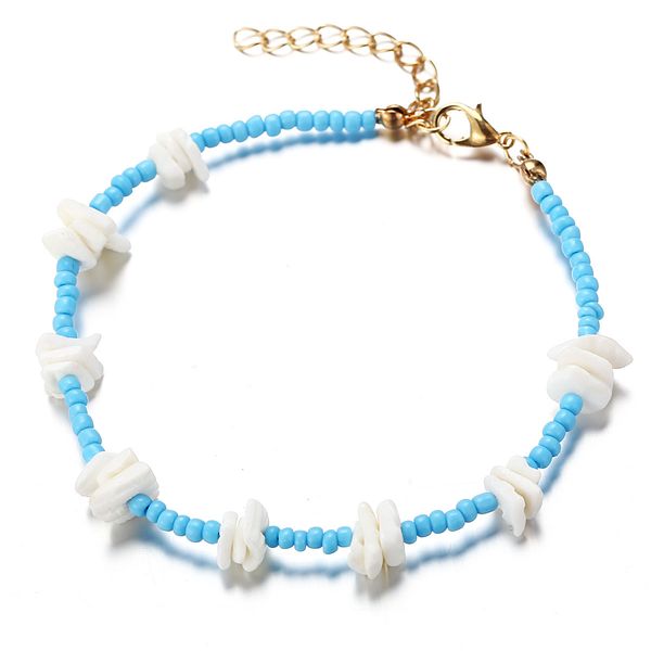 

5380 creative broken shell color contrast rice bead simple blue anklet, Red;blue
