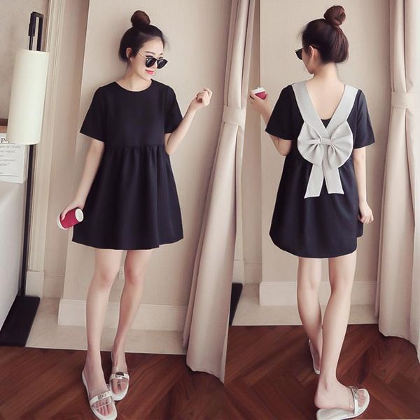 

maternity dresses clothes pregnant women back bow lovely backless dress preppy style tall waist mini wholeslae price, White