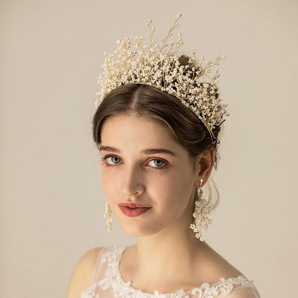 

other slbridal luxury handmade flexible rhinestones crystals pearls wedding tiara headband bridal crown women hair accessories jewelry, Golden;white