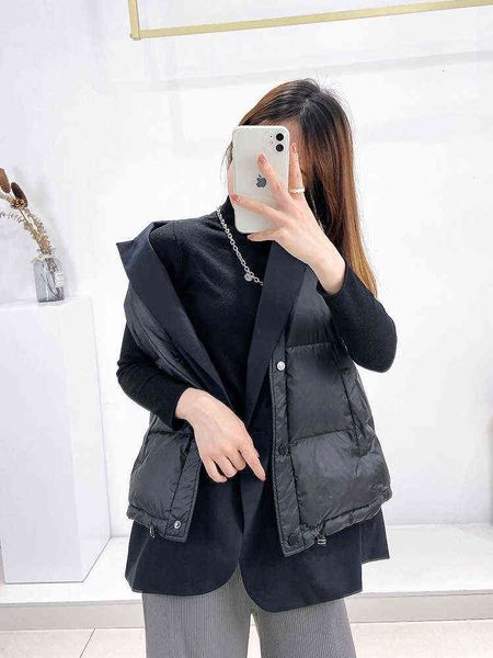 

down vest women's 2021 coat, foreign style, fashion, slim suit, splicing down et,, Black;white
