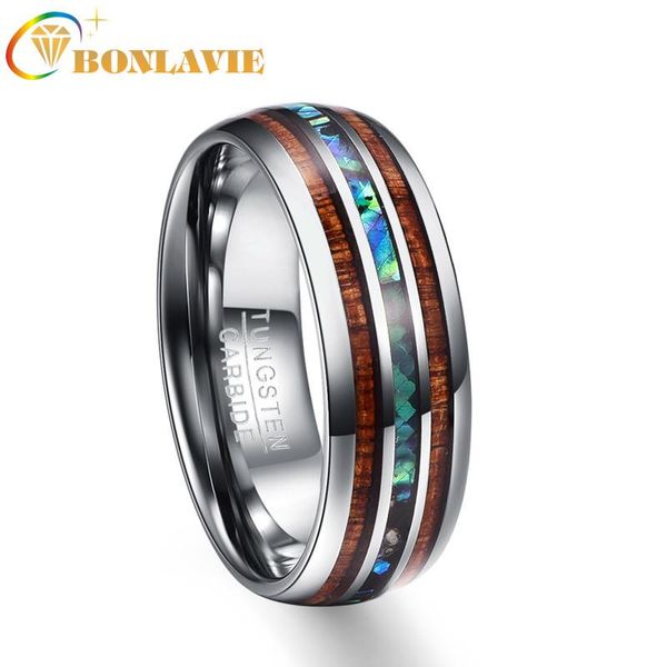 

wedding rings bonvalie 8mm hawaiian koa wood and abalone shell tungsten carbide bands for men comfort fit size 5-14 sall, Slivery;golden
