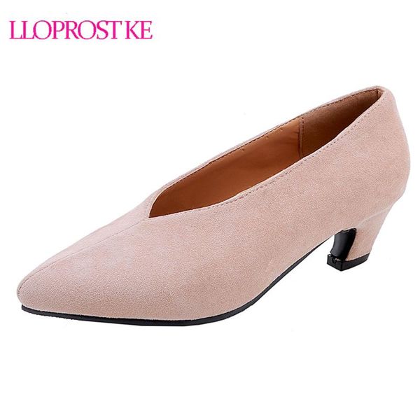 

dress shoes lloprost ke spring women's flock med heel party wedding woman pointed toe pumps big size 30-48 black gray apricot h34