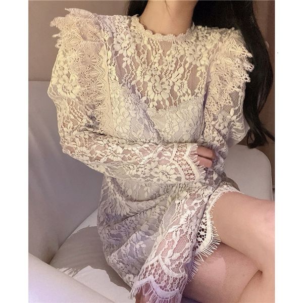 

new spring lace patchwork elegant sweet designer party female high street kawaii women 2021 hzhm, Black;gray