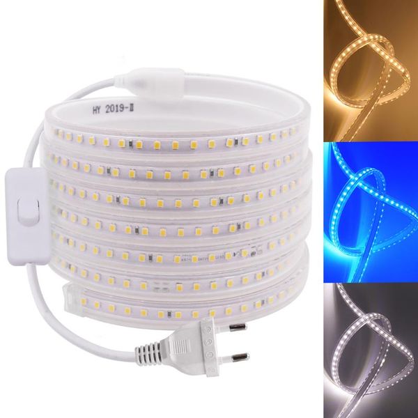

strips 220v led strip ip67 waterproof white blue 120leds/m 2835 flexible ribbon tape light lamp + eu switch