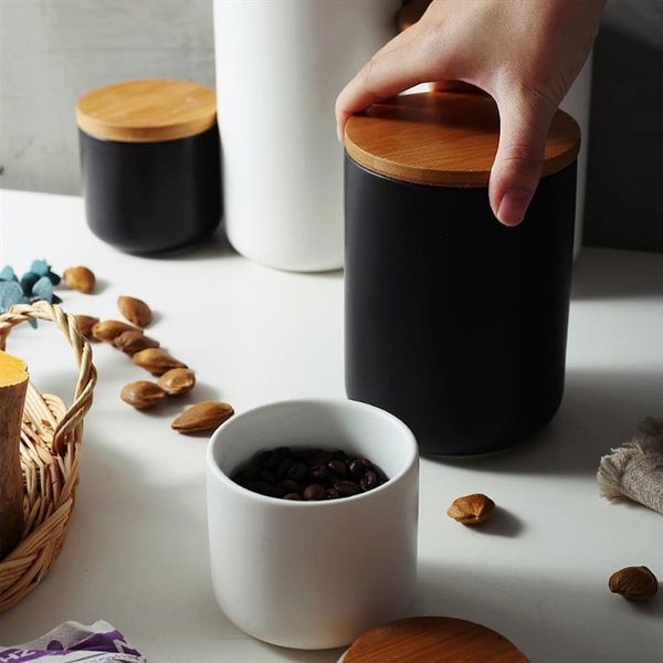

260/800/1000ml ceramic storage box for whole grains airtight jar exquisite bamboo cover ceramic storage tank coffee spice