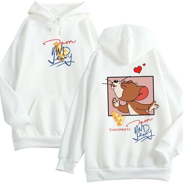 

men's hoodies & sweatshirts fashion cartoon cat tom and mouse jerry couple sweatshirt hoody winter harajuku korean casual long sleeve m, Black