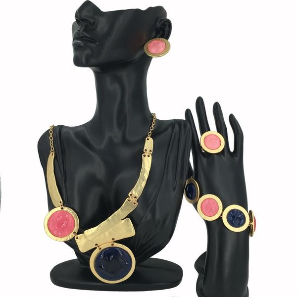 

earrings & necklace mejewelry 24k gold dubai round jewelry sets for women african bridal wedding gifts party bracelet ring set, Silver