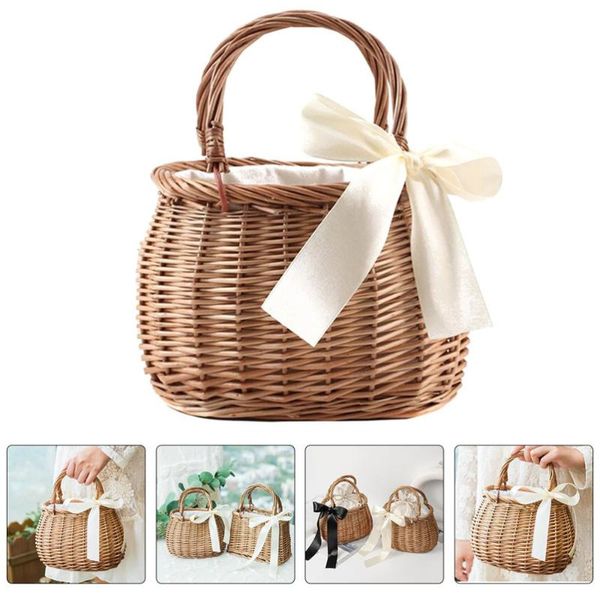 

1pc oval storage basket handheld basket rattan woven storage container