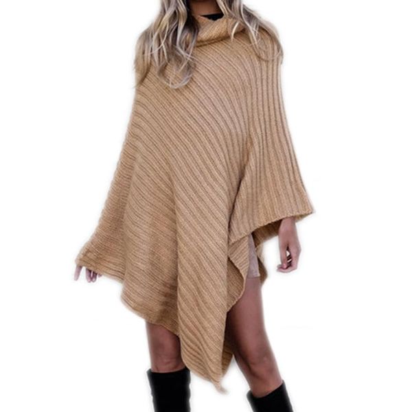 

women's sweaters 2021 winter cloak women irregular turtleneck sweater fashion solid plus size thick warm blanket knited ponchos female, White;black