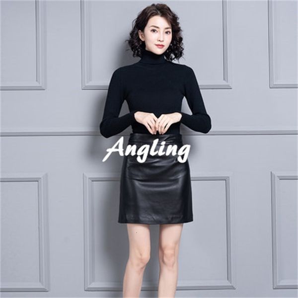 

2021 genuine new natural fashion real sheep leather skirt k45 pmme, Black