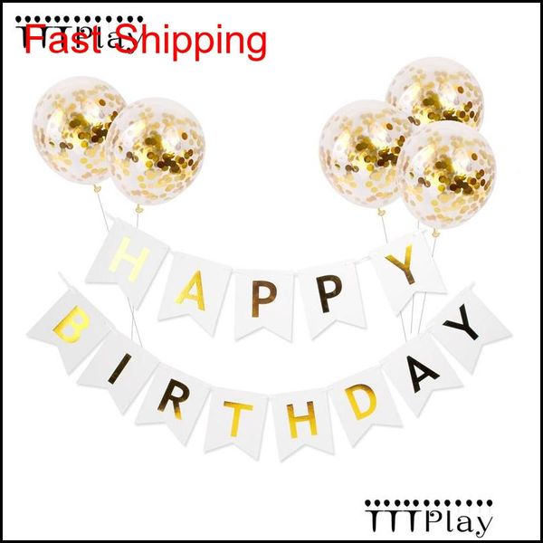 

6pcs/lot gold confetti balloons 12inch inflatable birthday ballon white happy birthday banner party decoration supplies 8vnwj jiywb