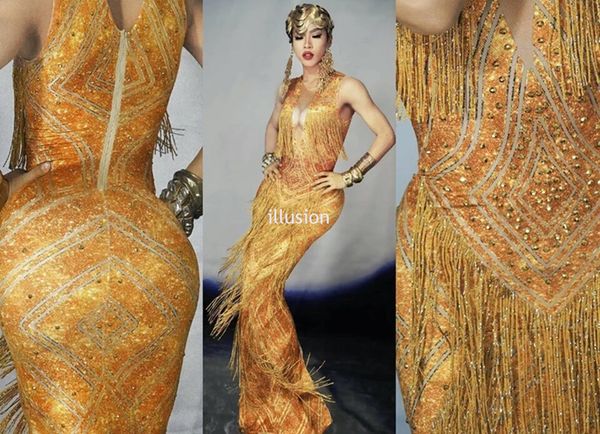 

sparkly rhinestones stretch sleeveless tail dress womens evening party long tassel dress prom birthday celebrate stage outfits, Black;red