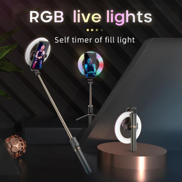 

rgb selfie ring light with tripod led dimmable bluetooth wireless selfie light ring lamp ringlight stand for makeup video live