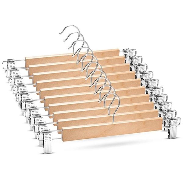

hangers & racks 10 pack wooden skirt with adjustable clips non-slip trouser hanger natural finish lotus wood pants 360Â°