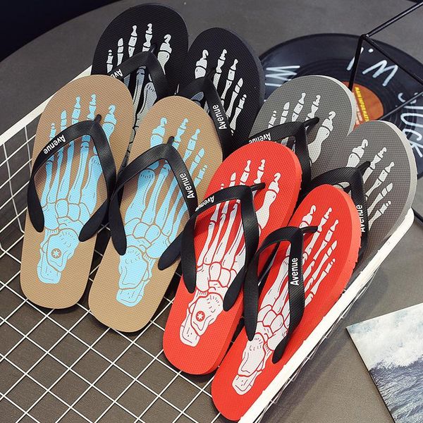 

slippers men women summer flip flops beach personality finger non-slip flat flip-flops fashion shoes, Black