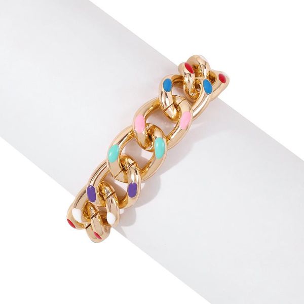 

link, chain cuban thick bracelet selling bohemia alloy golden plating colorful women summer punk for party gifts, Black