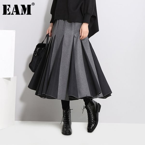 

[eam] high elastic waist gray contrast color temperament woolen half-body skirt women fashion tide new spring autumn 2021 1dc840 210309, Black