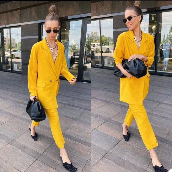 

fashion street blazer suits women summer yellow slim fit two button evening party prom office lady outfit tuxedos (jacket+pants), Black;red