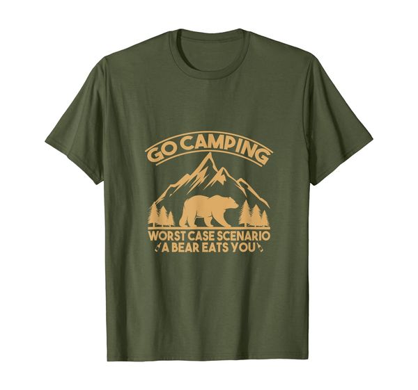

funny go camping worst case scenario a bear eats you tshirt, White;black