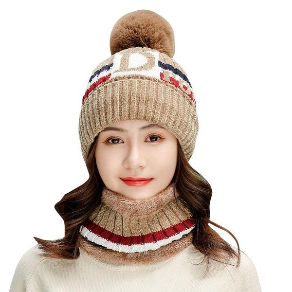

hats, scarves & gloves sets hat women's plush winter bib suit warm knitted outdoor cycling thickened wind proof wool, Blue;gray