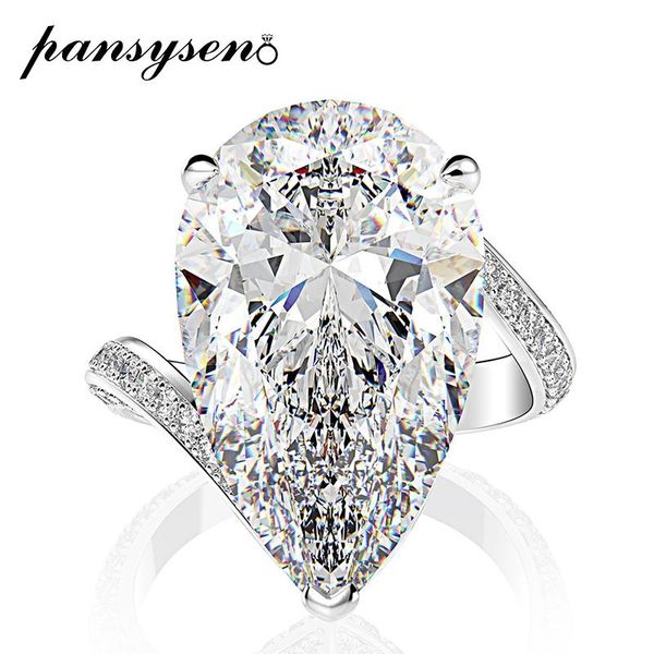 

cluster rings pansysen exquisite sparking pear cut 12x22mm created moissanite wedding engagement ring solid 925 sterling silver jewelry, Golden;silver