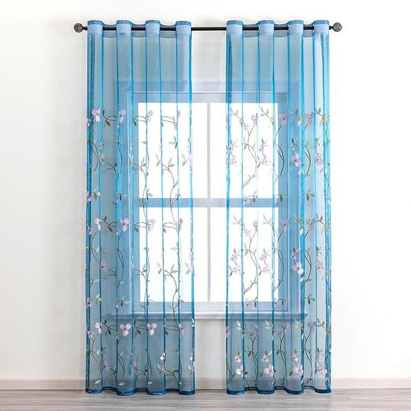 

curtain & drapes modern floral sheer curtains for living room bedroom tulle blue voile panel window treatments home decor