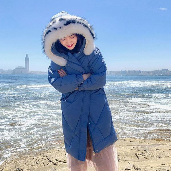 

women long parkas winter warm thicken casual hooded fur collar loose bf cotton coat large size coat1, Black