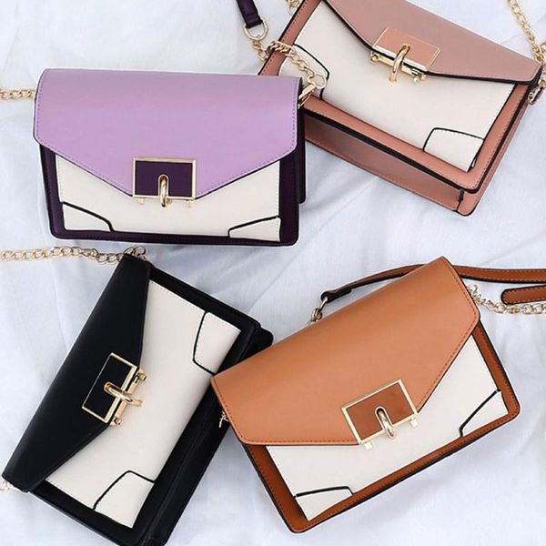 

evening bags women chain messenger shoulder flap bag female pu leather contrast color purses for ladies sling crossbody 2021 arrival
