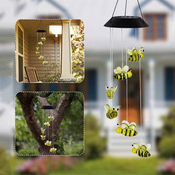 

decorative objects & figurines led solar energy bee wind chime lamp family garden chandelier decoration mini clock environmental protection