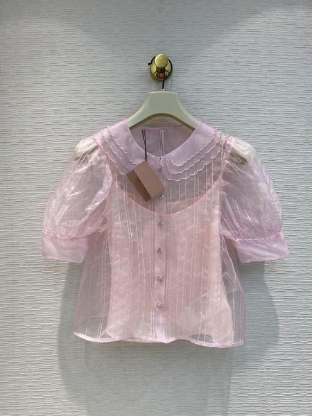 

2021 new spring and summer sweet style doll neckline net silk women blouse, White