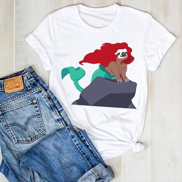 

sloth summer dog mermaid cute women t shirt cartoon clothes graphic clothing, White