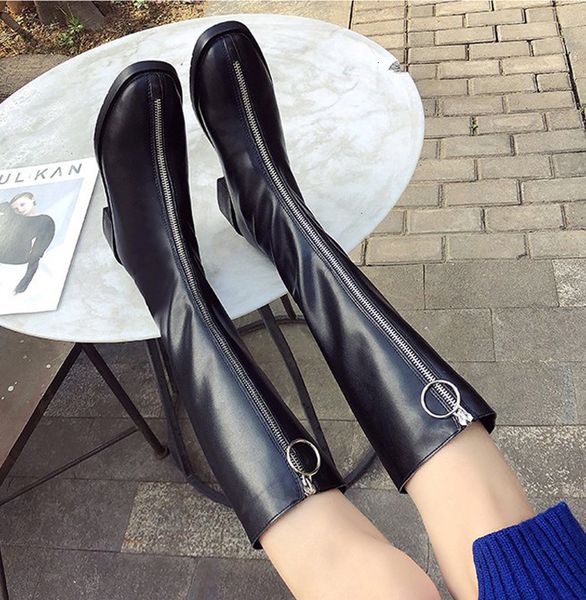 

square toe zipper front rolling metal round-wheeled boots the knee-length beyond velvet every game of british mode thick-thick high o8yp, Black